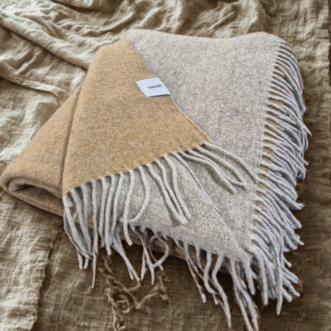SAARDE 2 Tone Merino Wool Throw Camel