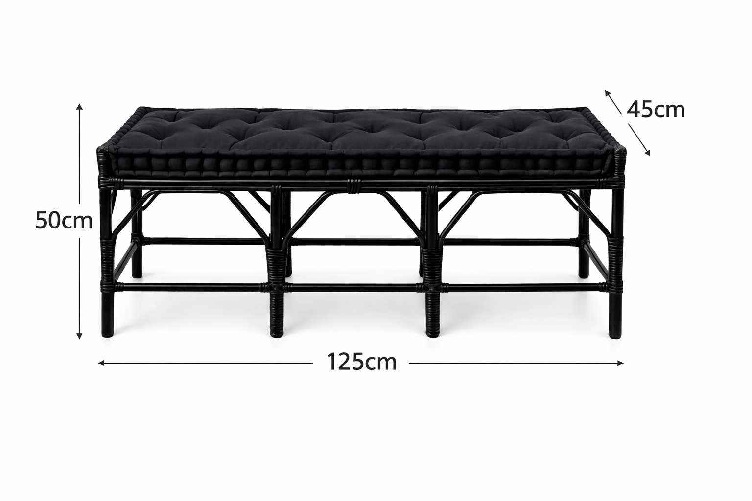 Wicker Cushioned Bench Seat Black