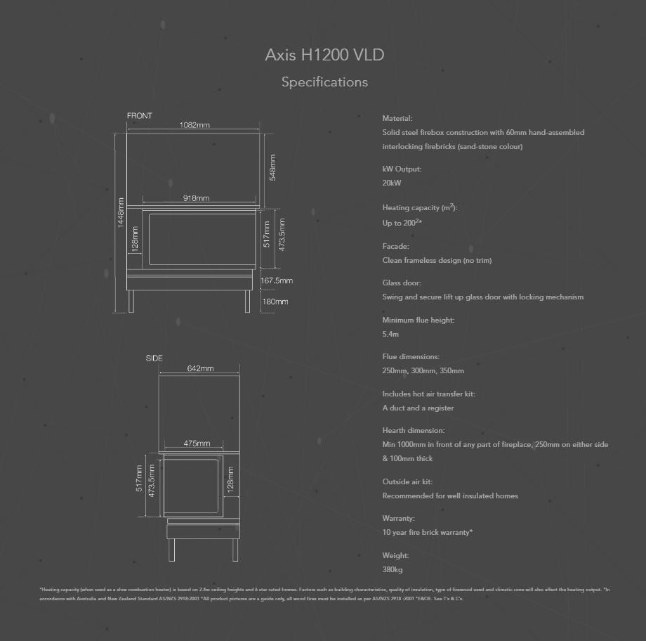 Axis H1200VL Inbuilt Corner Wood Heater