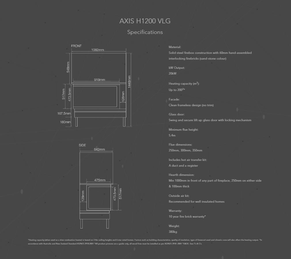 Axis H1200VL Inbuilt Corner Wood Heater