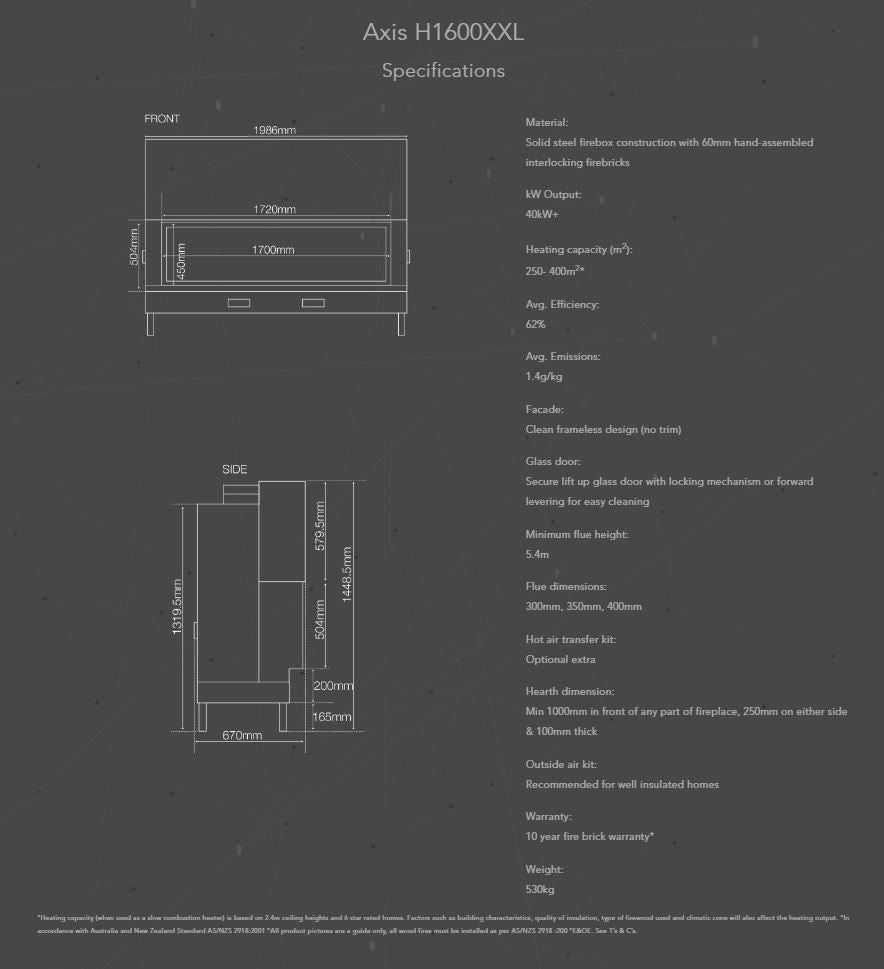 Axis H1600XXL Inbuilt Wood Heater