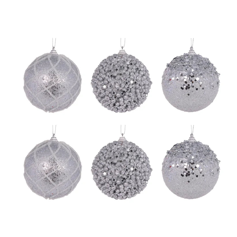 6 Pack Silver Shatterproof Baubles