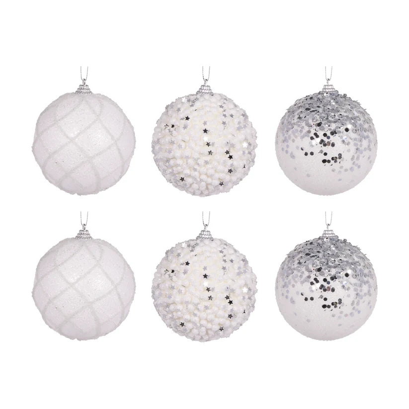 6 Pack White Shatterproof Baubles