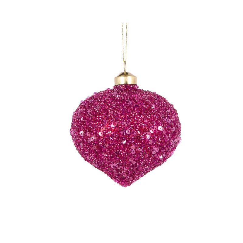 Pink Textured Glitter Onion Bauble
