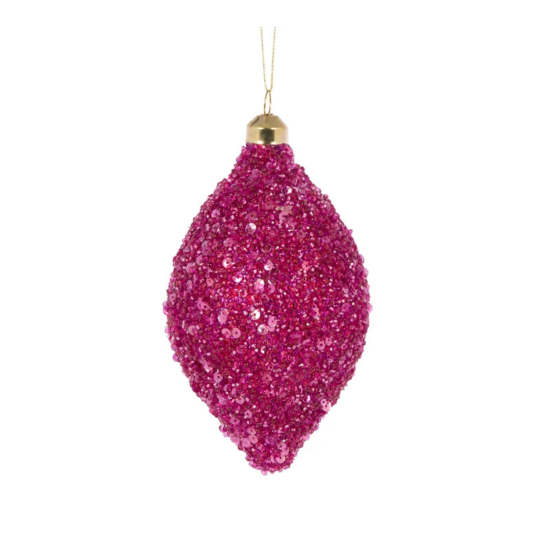 Pink Textured Glitter Drop Bauble