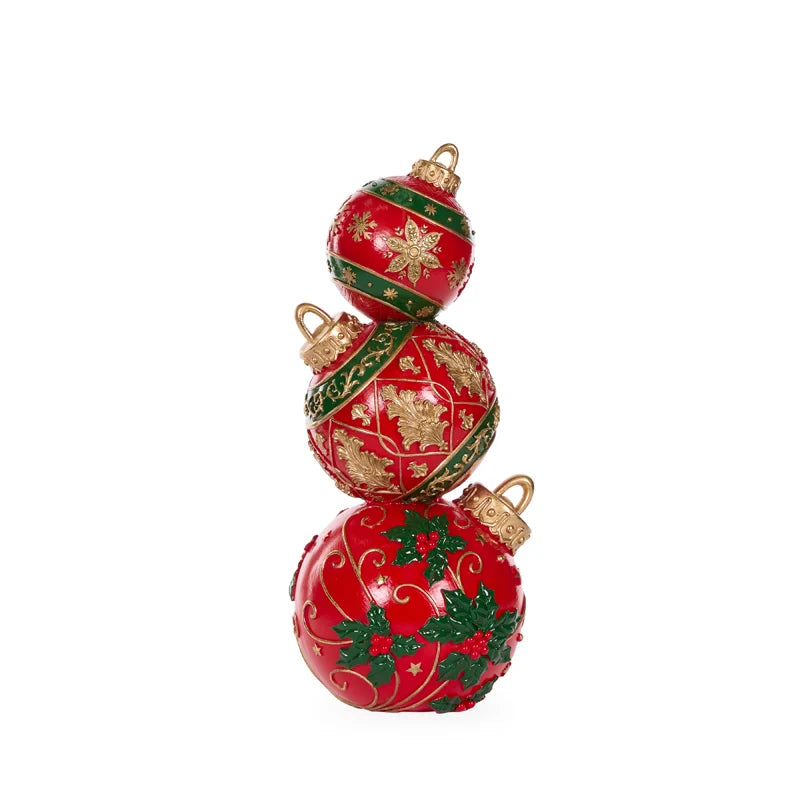 41cm Red Green Snowflake Bauble Stack