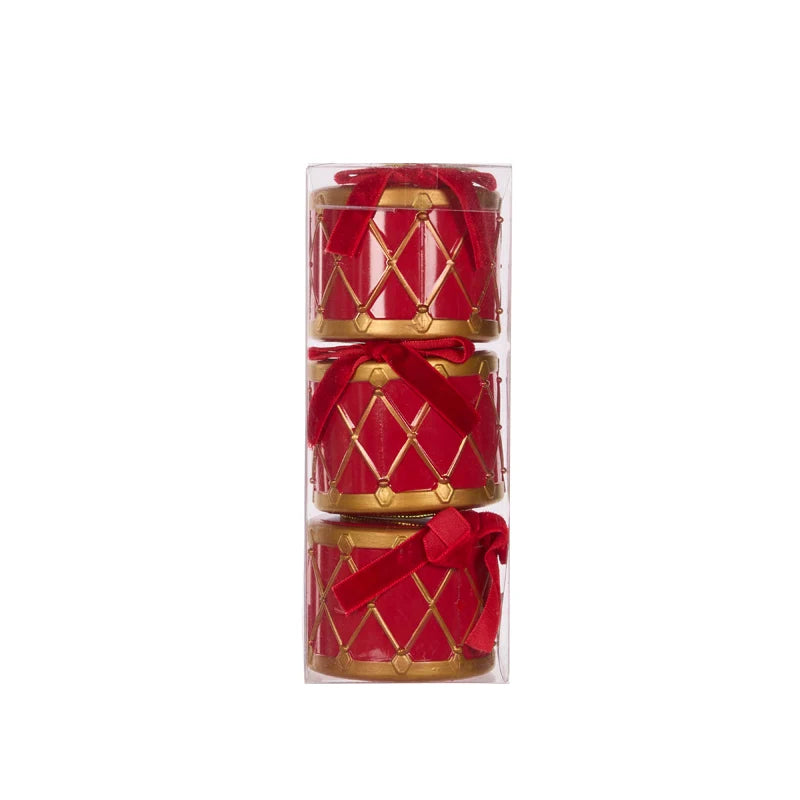 Set/3 Red & Gold 7cm Hanging Drum