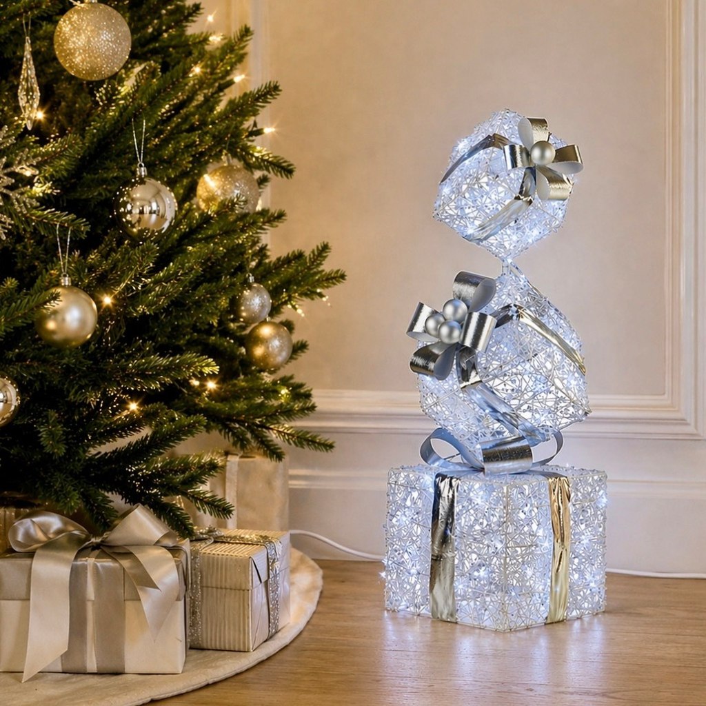 Triple Xmas Gift Box Stack WLights