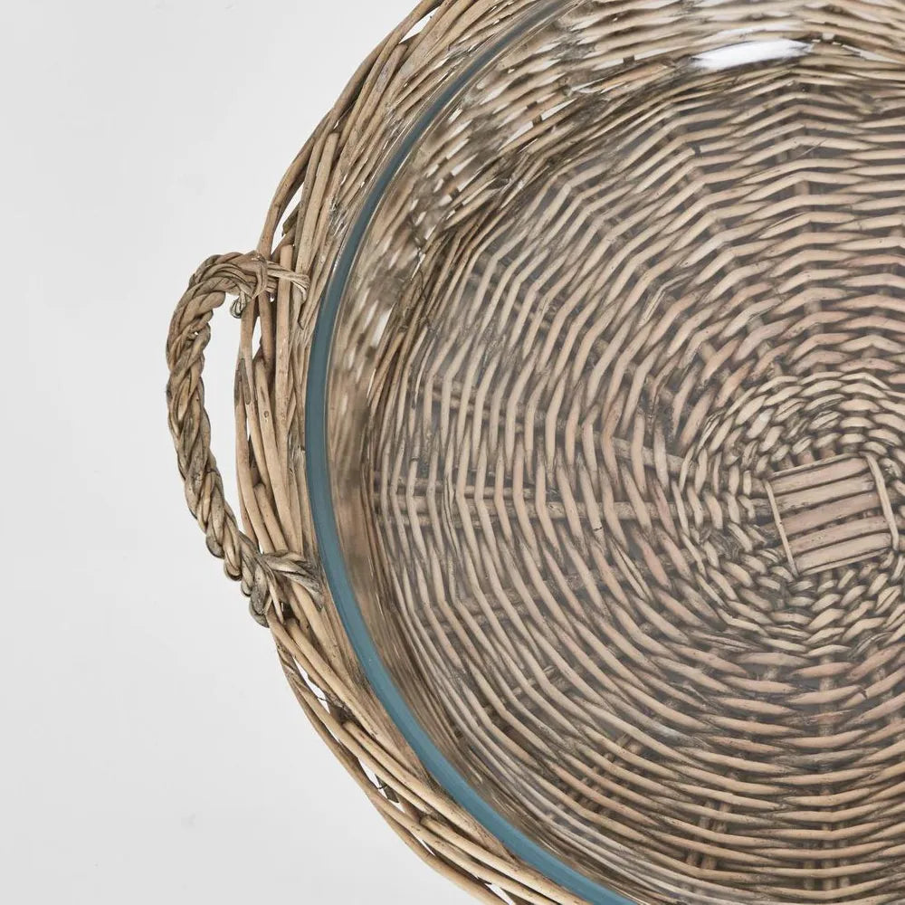 Round Basket with Glass Dish