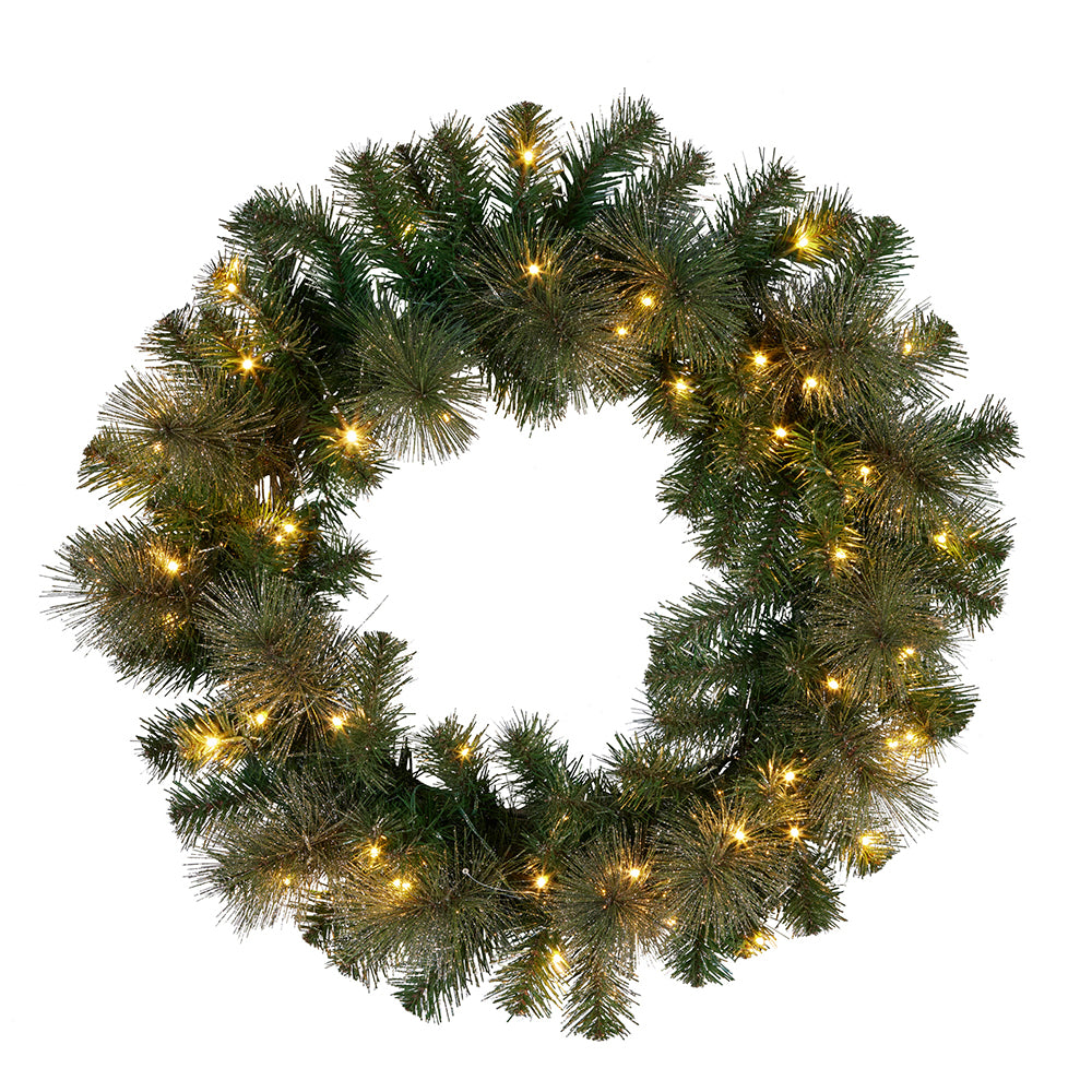 Wreath With Lights Glittery Gold Pine