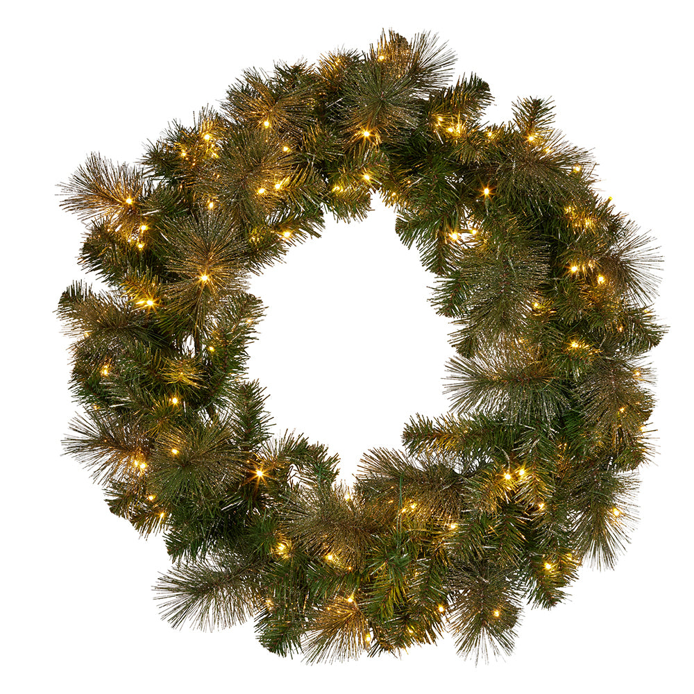 Split Wreath With Lights Glittery Gold Pine
