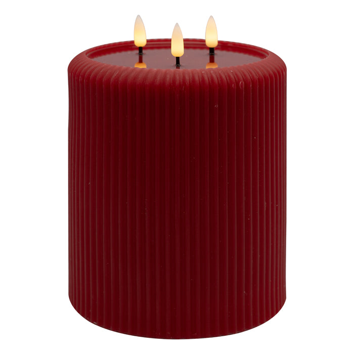 Aura LED Ribbed Candle Red 3 Wick