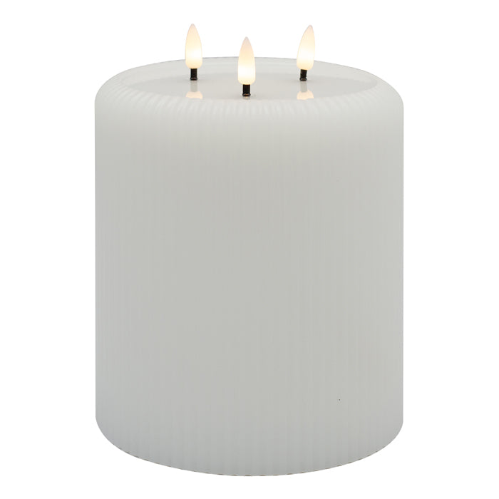 Aura LED Ribbed Candle Wht 3 Wick