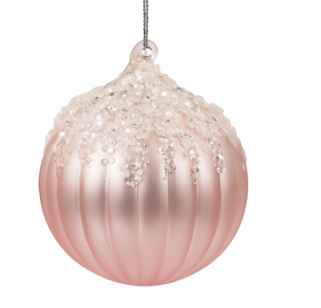 Glass Bauble Pink Frost Round