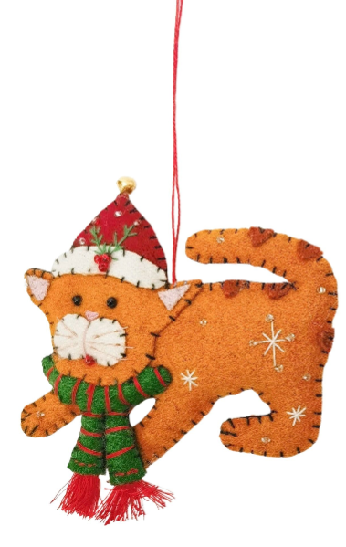 Playful Christmas Cat Fabric