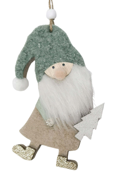 Hanging Santa with Cane Hanging Decoration Green