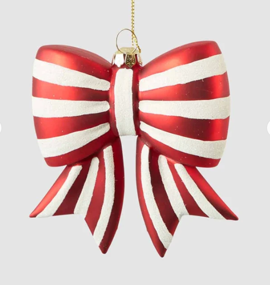Striped Bow Glass Tree Decoration