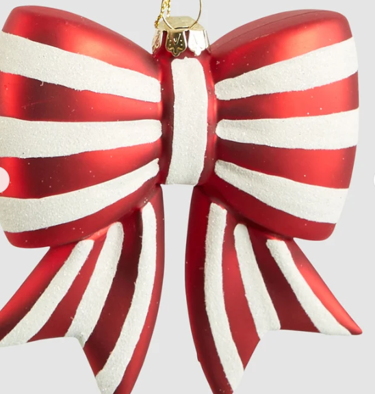 Striped Bow Glass Tree Decoration