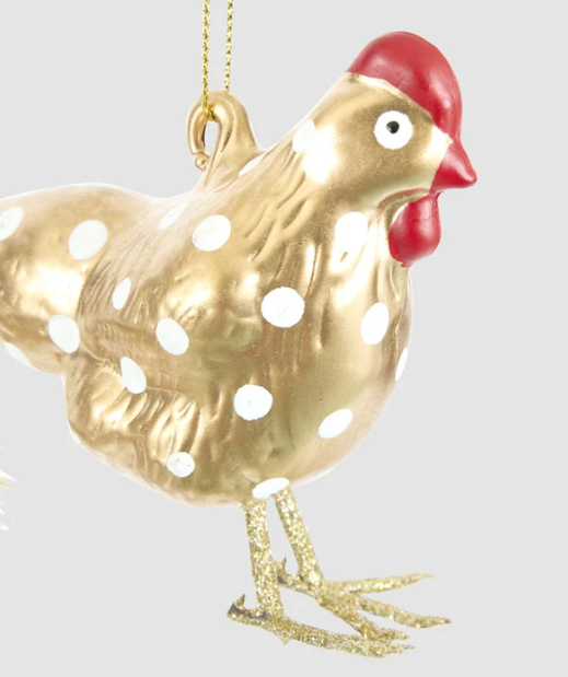 Vintage Gold Spotty Hen Decoration