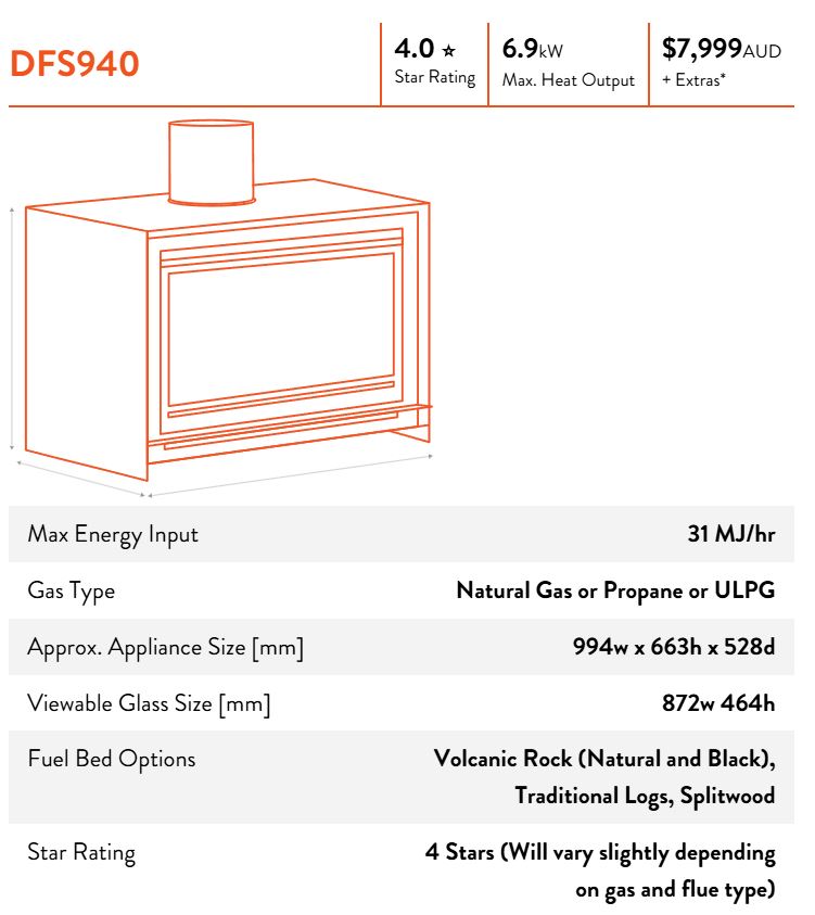 Escea DFS Range - Freestanding Gas Insert Fireplace