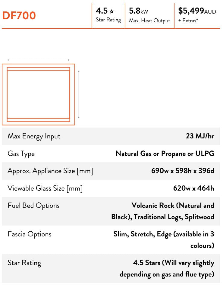Escea DF Single Sided Range - Traditional Gas Insert Fireplace
