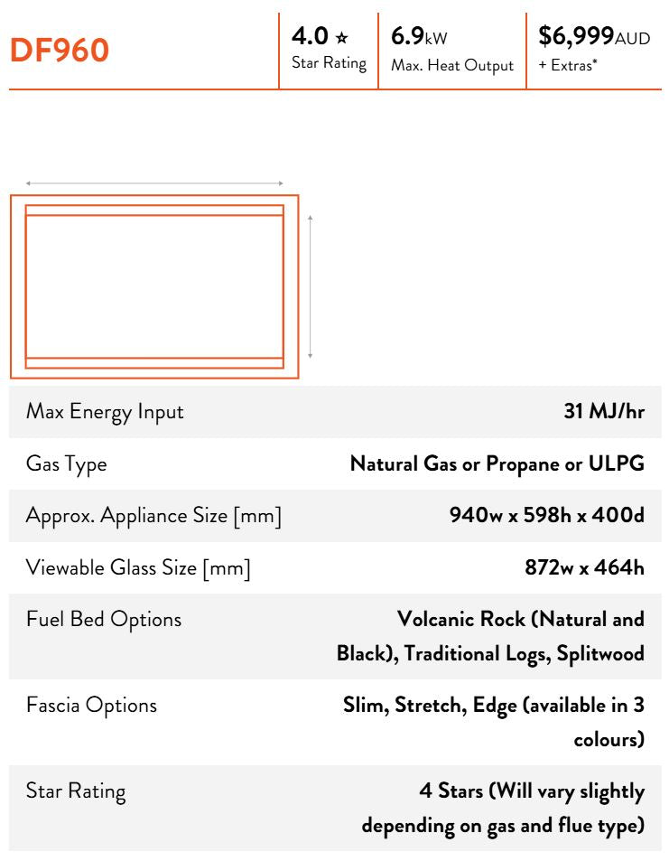 Escea DF Single Sided Range - Traditional Gas Insert Fireplace