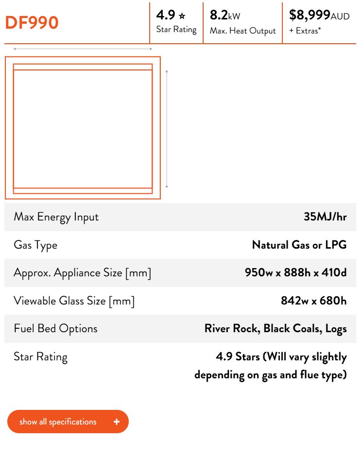 Escea DF Single Sided Range - Traditional Gas Insert Fireplace