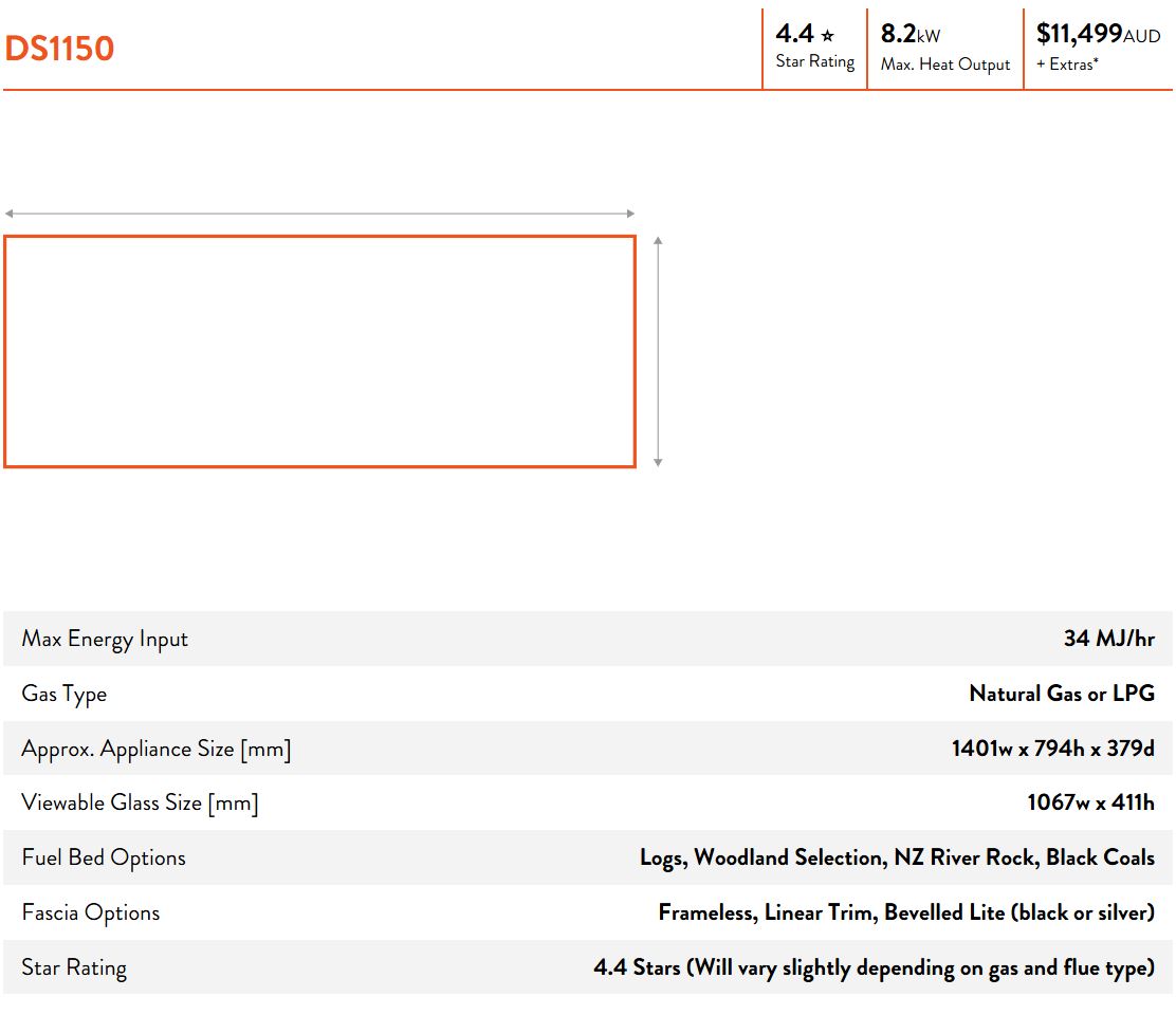Escea DS Single Sided Range - Frameless Gas Insert Fireplace