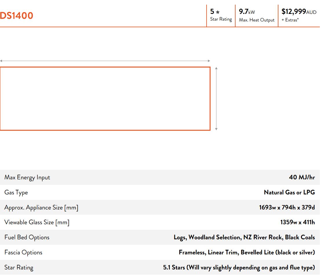 Escea DS Single Sided Range - Frameless Gas Insert Fireplace