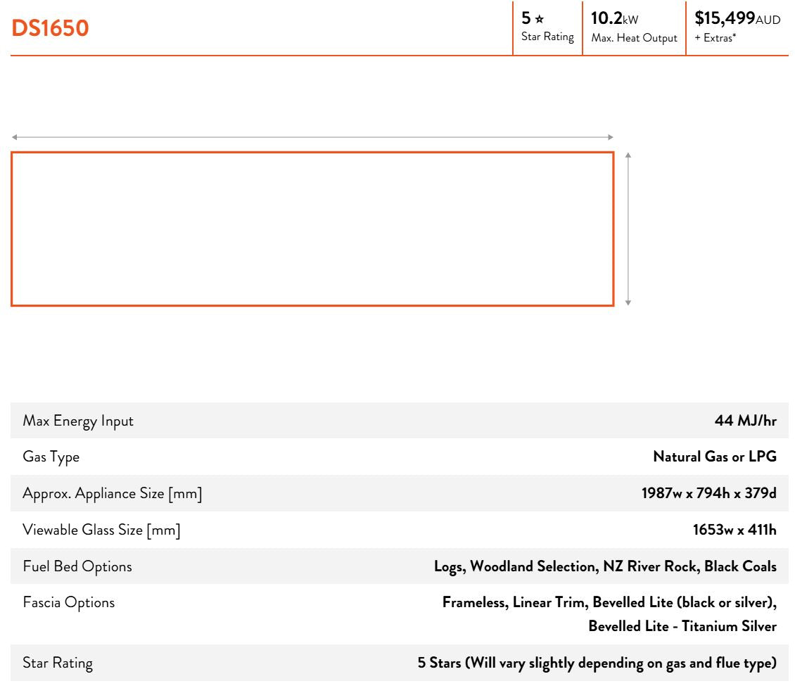 Escea DS Single Sided Range - Frameless Gas Insert Fireplace