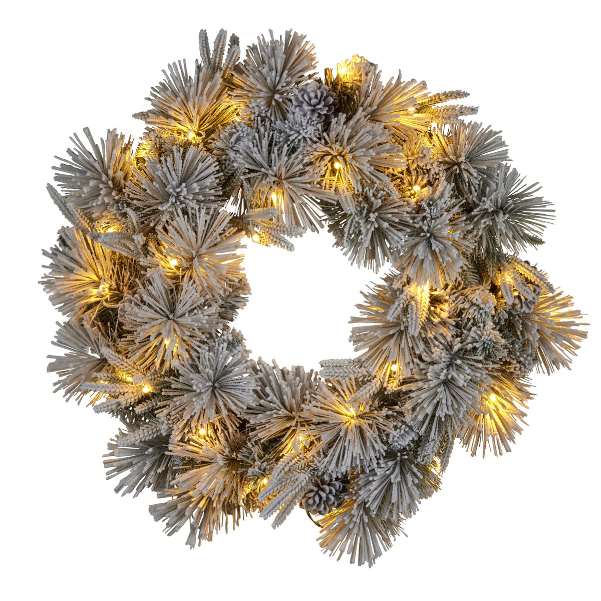 Alpine Snow Wreath w Lights 61cm