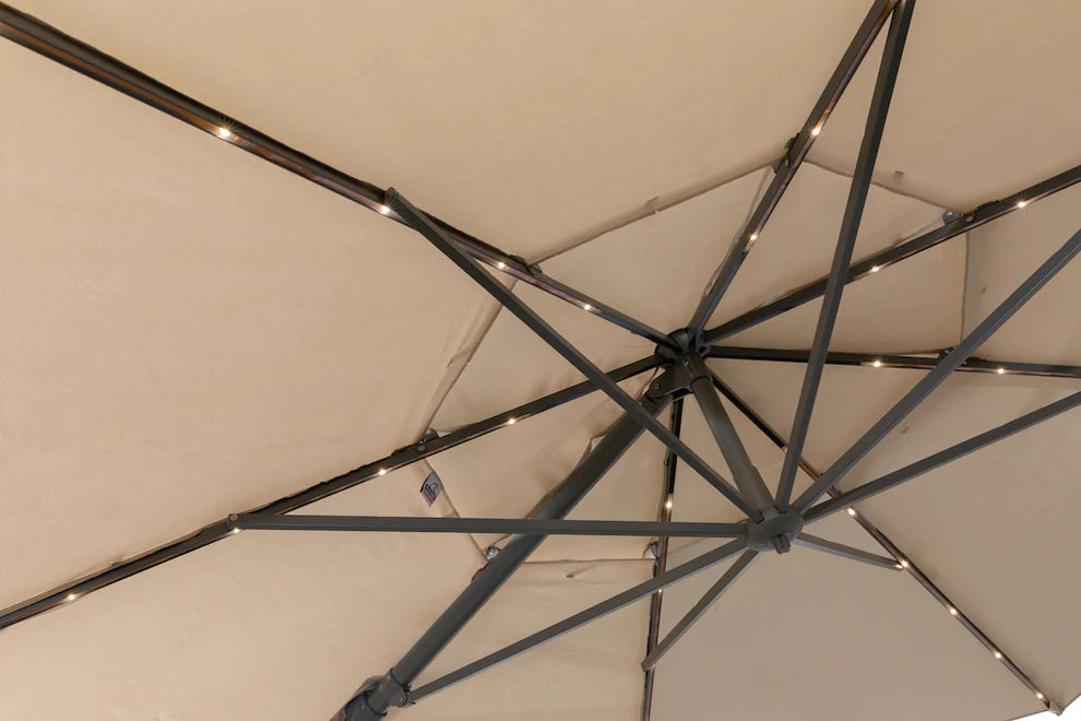 Windemere Octagonal Cantilever Taupe w/ LED Lights- 3.3m