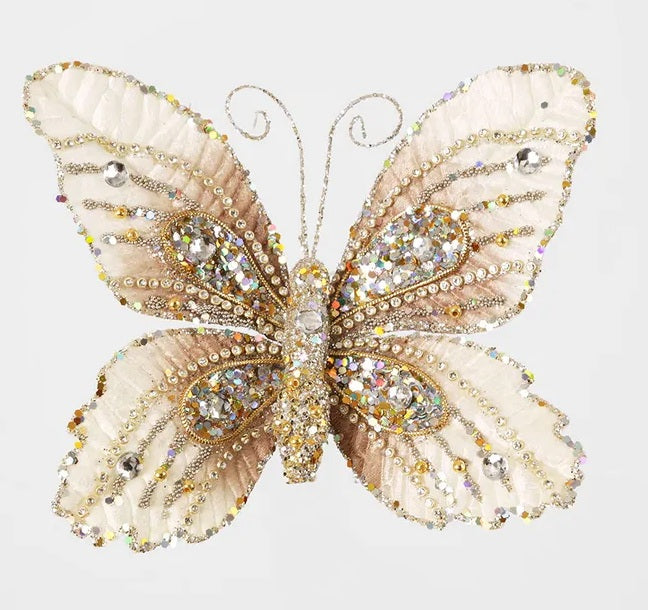 Velvet Crystal Clip on Butterfly