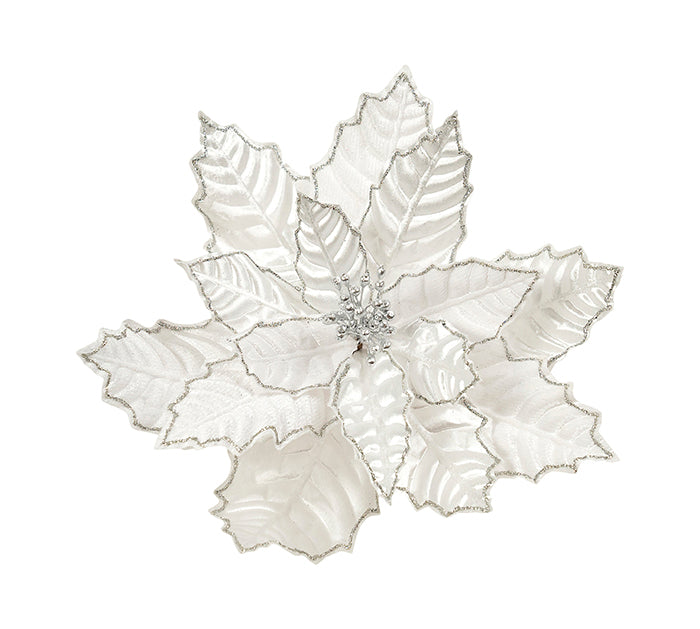 Fabric Clip Pnsettia Crinkled Wht