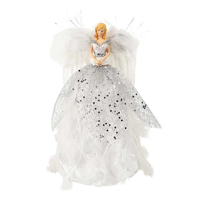 Angel Cone Tree Topper White Silver