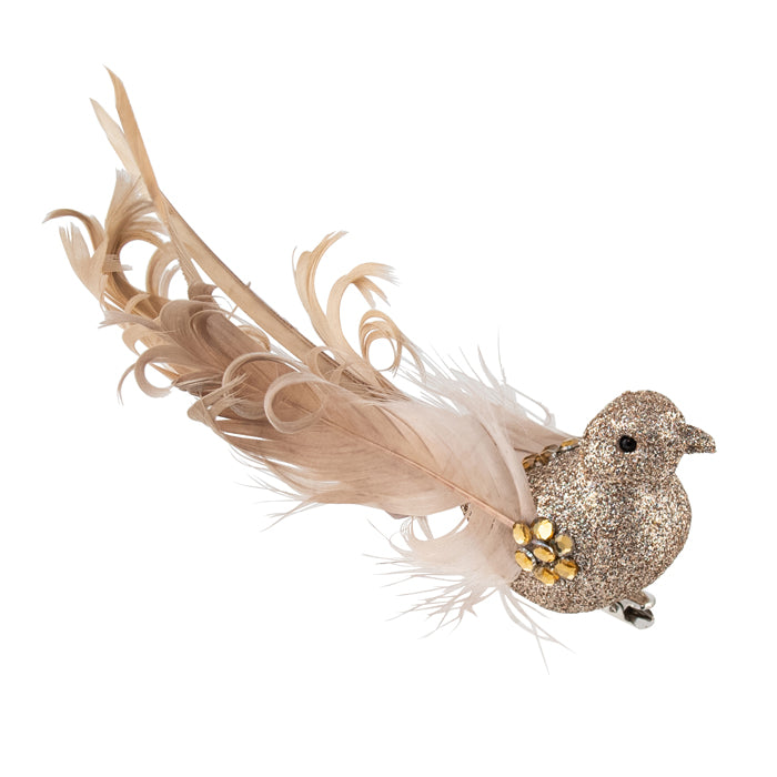 Clip on Glitter Bird Tail Gold