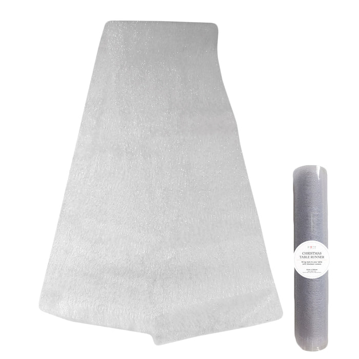 Glitter Mesh Runner 200cm Silver/White