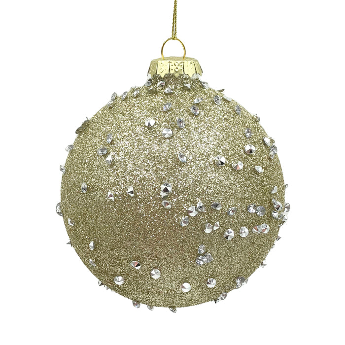 Glass 10cm Bauble Champagne Dot