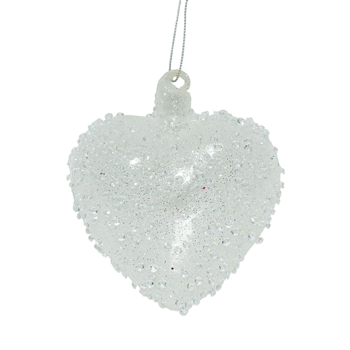 Glass 10cm Heart Dec White
