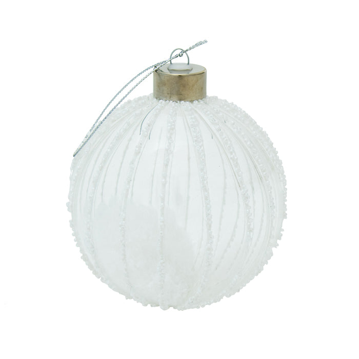 Glass 10cm Clear White Bauble