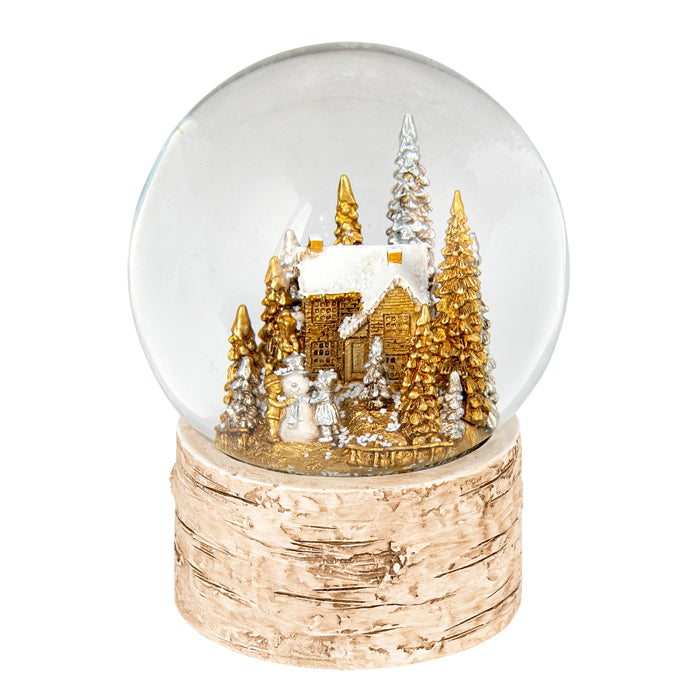 Resin Gold Birch House in Tree Globe