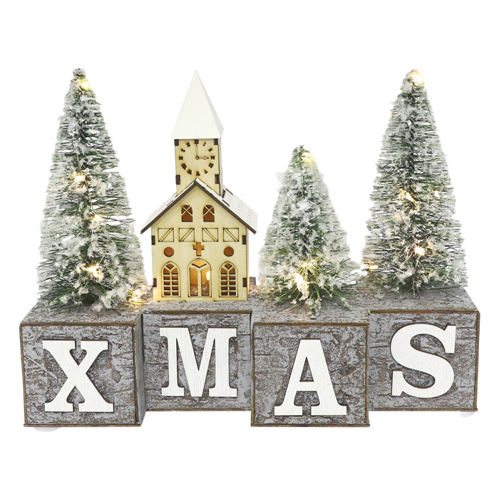 MDF LED Village Grey Green Christmas