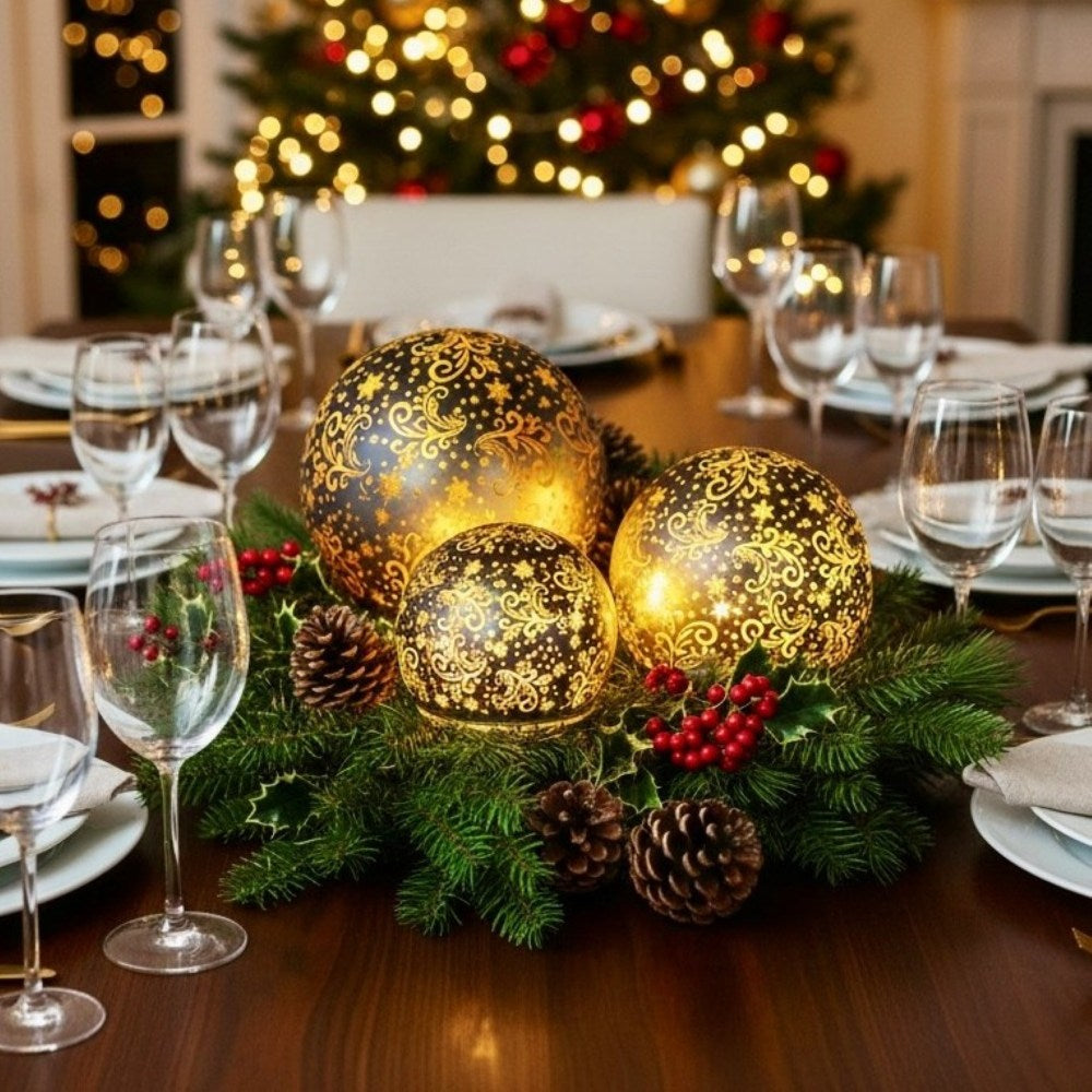 Set of 3 Light Up Spheres Silver with Gold