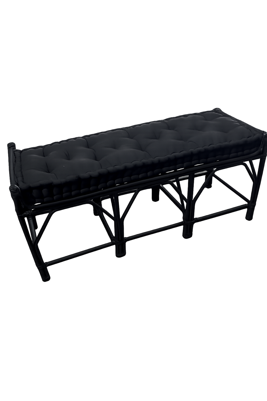 Wicker Cushioned Bench Seat Black
