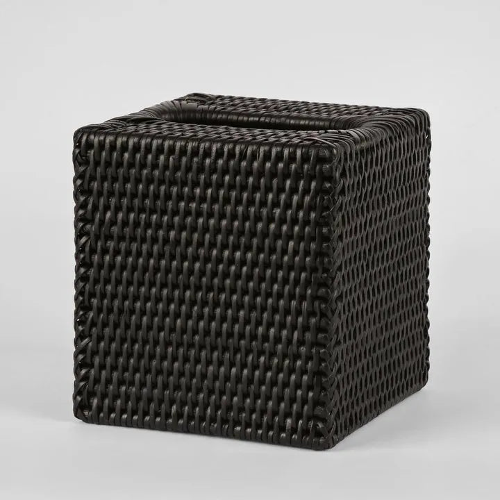Paume Rattan Square Tissue Box - Black