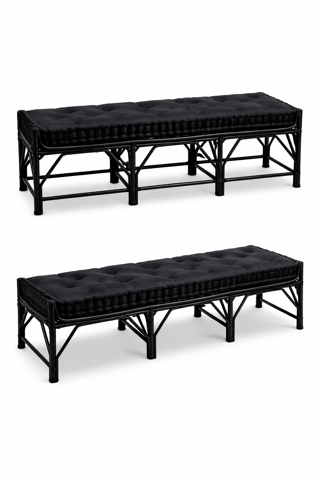 Wicker Cushioned Bench Seat Black