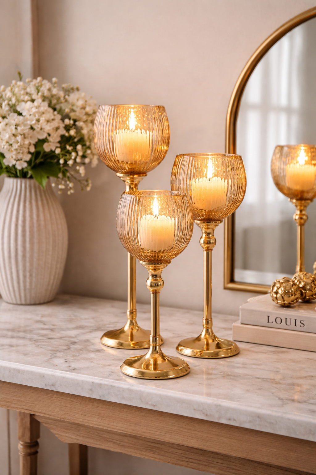 Wales Glass Goblet Amber Set – Set of 3