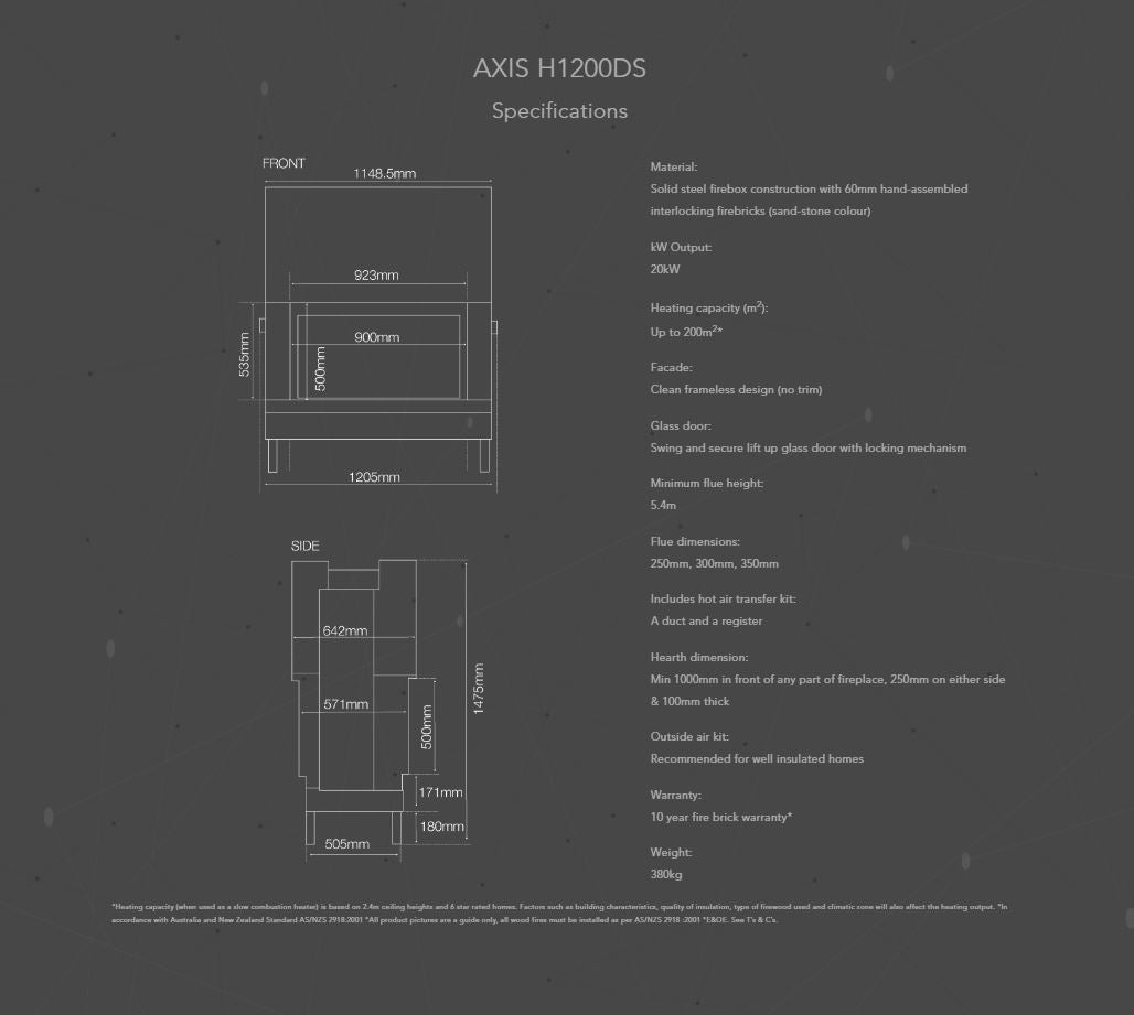 Axis H1200 Double Sided Inbuilt Wood Heater