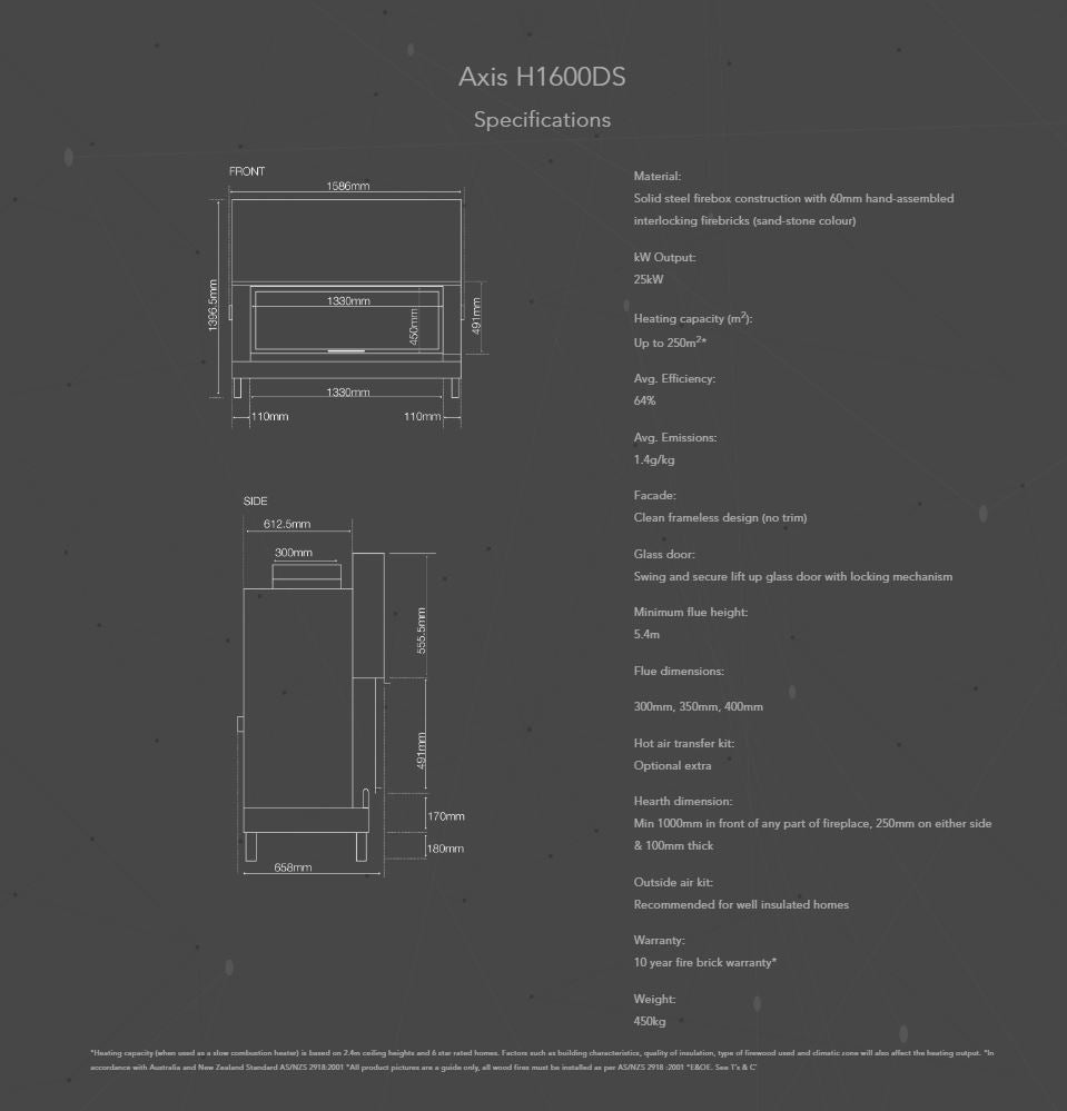 Axis H1600 Double Sided Inbuilt Wood Heater