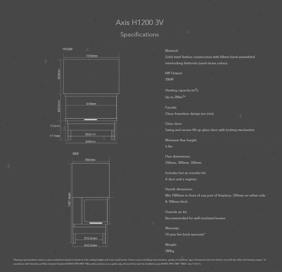 AXIS H12003V Inbuilt Wood Heater